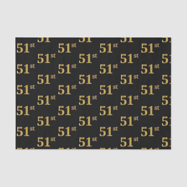 Black, Faux Gold 51st (Fifty-First) Event Tissue Paper (Front)