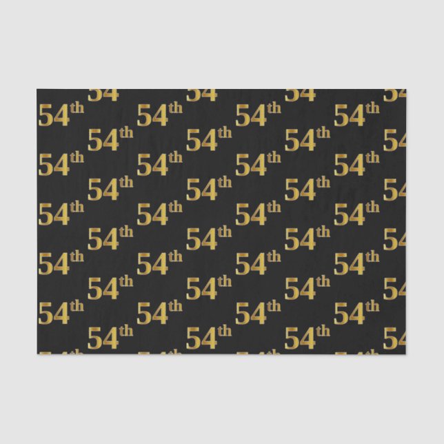 Black, Faux Gold 54th (Fifty-Fourth) Event Tissue Paper (Front)