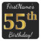 Black, Faux Gold 55th Birthday + Custom Name