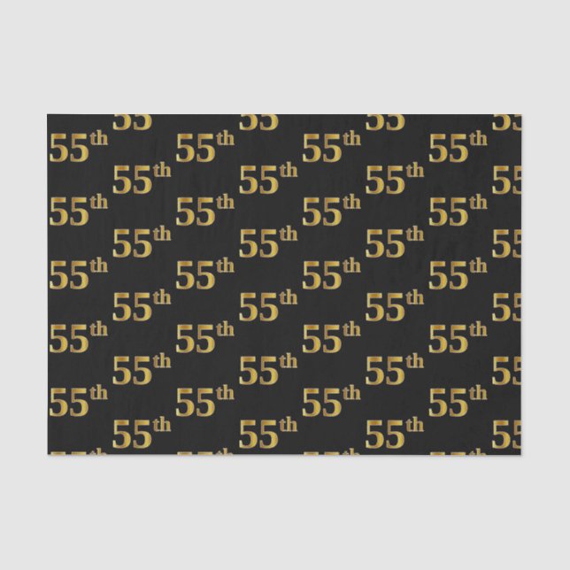 Black, Faux Gold 55th (Fifty-Fifth) Event Tissue Paper (Front)