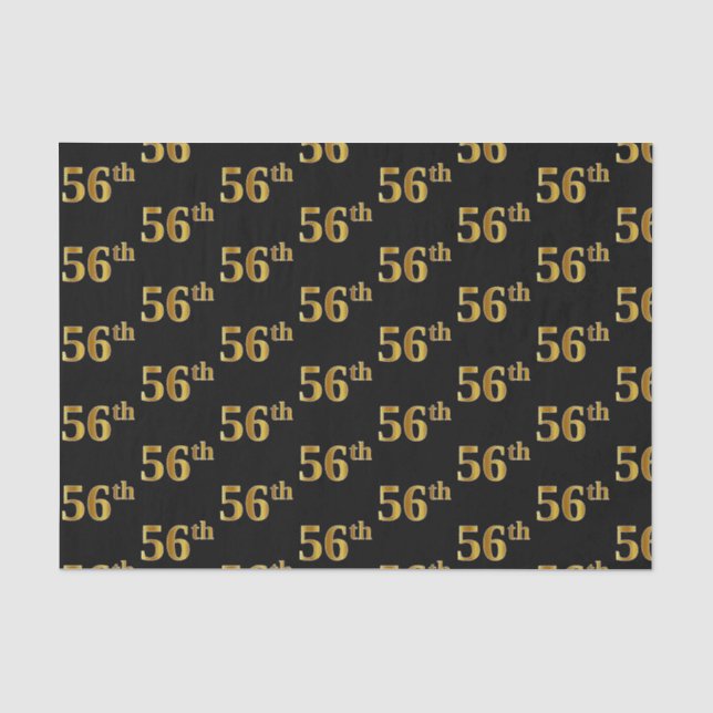 Black, Faux Gold 56th (Fifty-Sixth) Event Tissue Paper (Front)