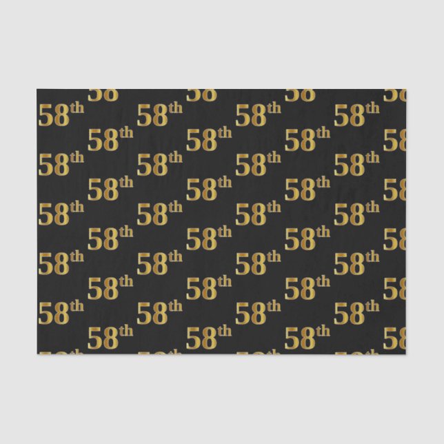 Black, Faux Gold 58th (Fifty-Eighth) Event Tissue Paper (Front)