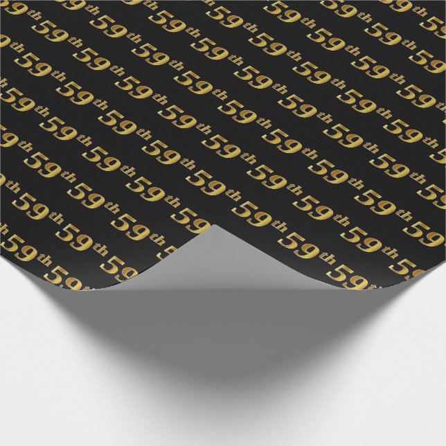 Black, Faux Gold 59th (Fifty-Ninth) Event Wrapping Paper (Corner)