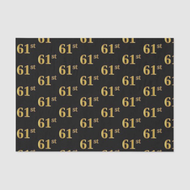 Black, Faux Gold 61st (Sixty-First) Event Tissue Paper (Front)