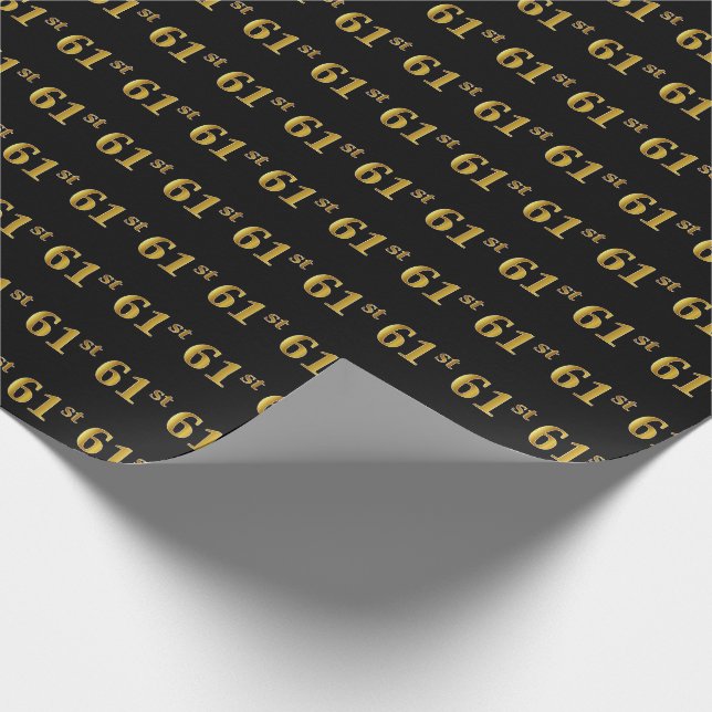 Black, Faux Gold 61st (Sixty-First) Event Wrapping Paper (Corner)