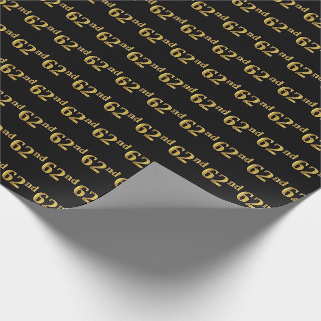 Black, Faux Gold 62nd (Sixty-Second) Event Wrapping Paper (Corner)