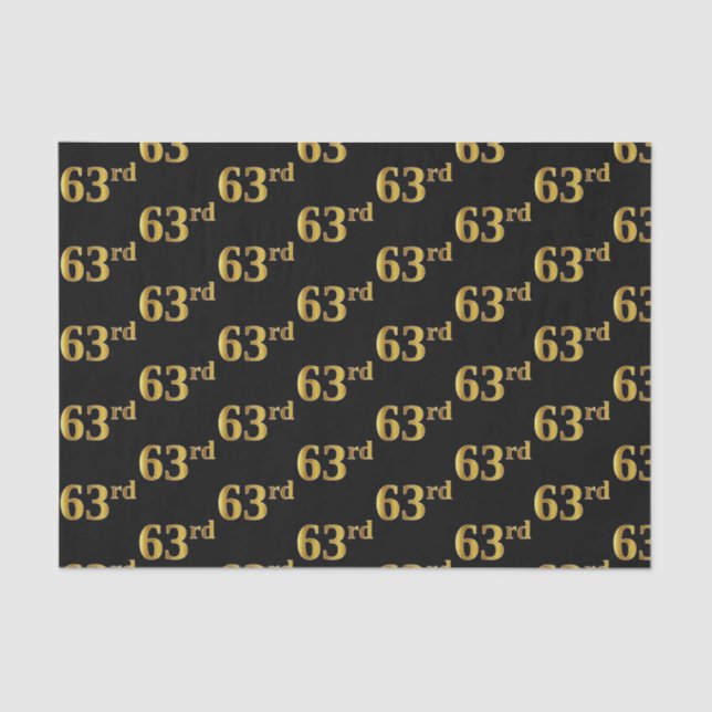 Black, Faux Gold 63rd (Sixty-Third) Event Tissue Paper (Front)