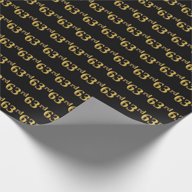 Black, Faux Gold 63rd (Sixty-Third) Event Wrapping Paper (Corner)