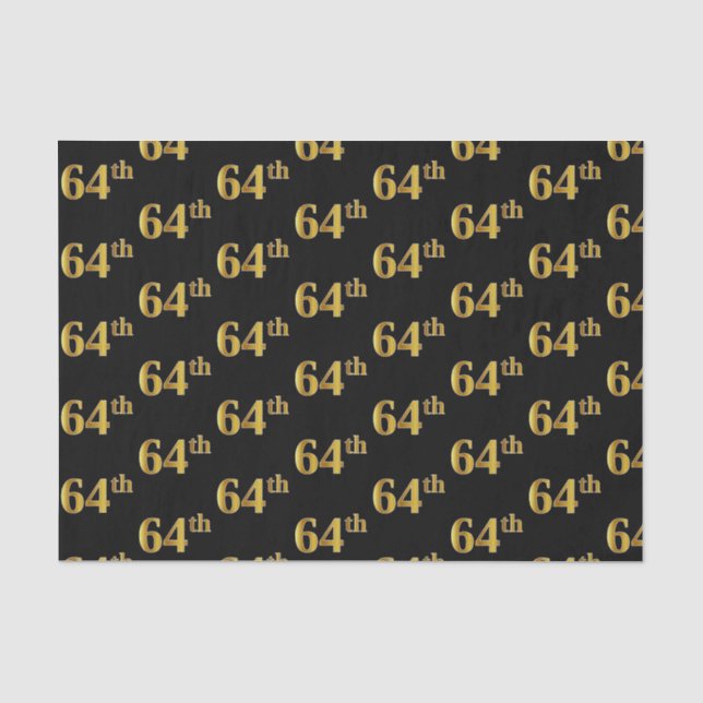 Black, Faux Gold 64th (Sixty-Fourth) Event Tissue Paper (Front)