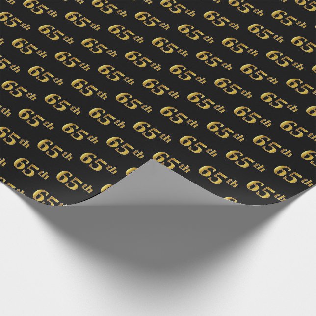 Black, Faux Gold 65th (Sixty-Fifth) Event Wrapping Paper (Corner)