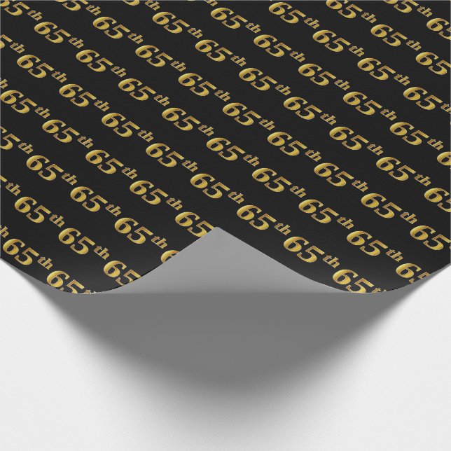 Black, Faux Gold 65th (Sixty-Fifth) Event Wrapping Paper (Corner)