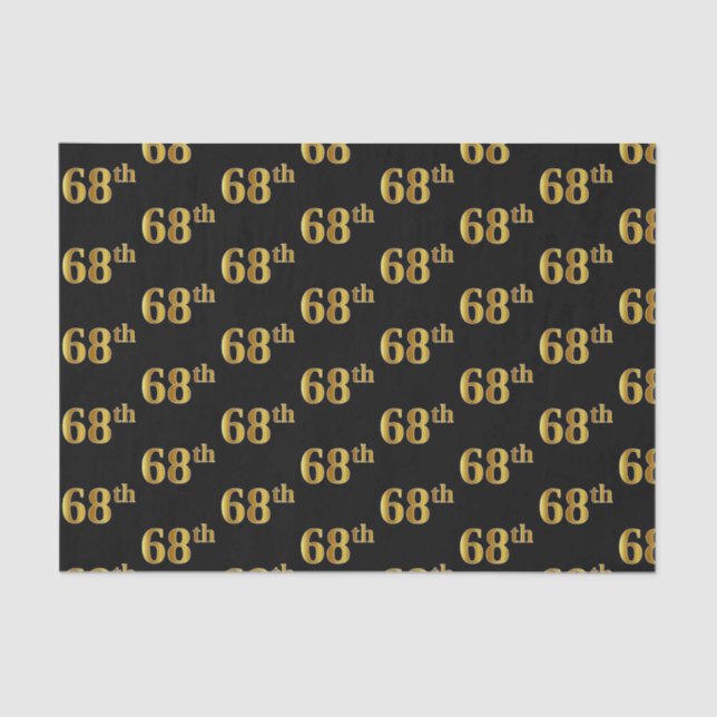 Black, Faux Gold 68th (Sixty-Eighth) Event Tissue Paper (Front)