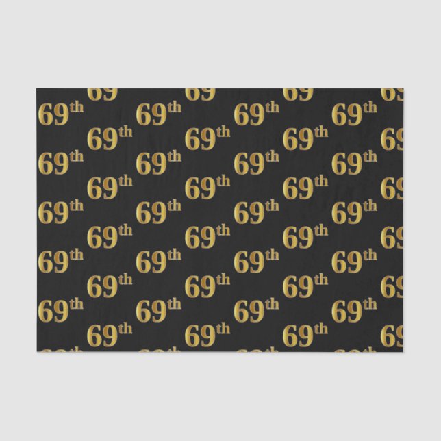 Black, Faux Gold 69th (Sixty-Ninth) Event Tissue Paper (Front)