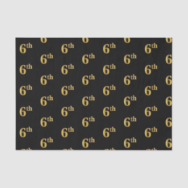 Black, Faux Gold 6th (Sixth) Event Tissue Paper (Front)