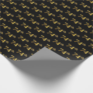 Black, Faux Gold 74th (Seventy-Fourth) Event Wrapping Paper