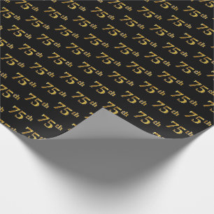 Black, Faux Gold 75th (Seventy-Fifth) Event Wrapping Paper