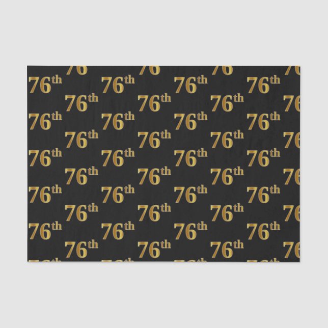 Black, Faux Gold 76th (Seventy-Sixth) Event Tissue Paper (Front)