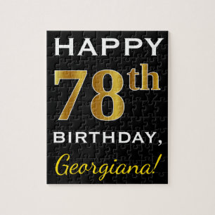 Black, Faux Gold 78th Birthday + Custom Name Jigsaw Puzzle