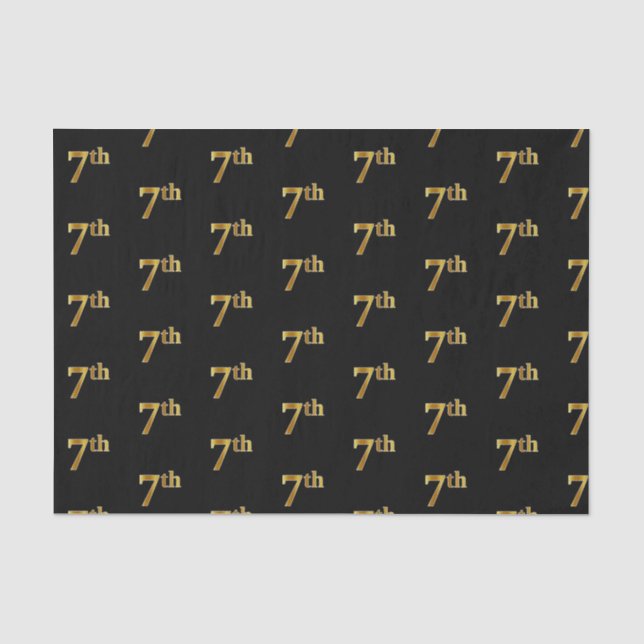 Black, Faux Gold 7th (Seventh) Event Tissue Paper (Front)