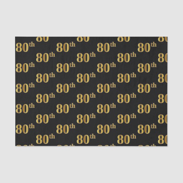 Black, Faux Gold 80th (Eightieth) Event Tissue Paper (Front)