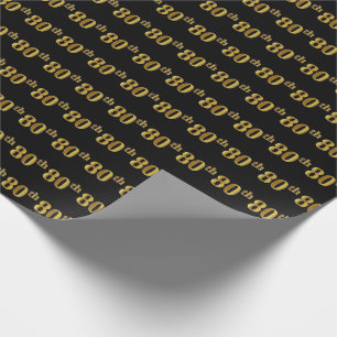 Black, Faux Gold 80th (Eightieth) Event Wrapping Paper