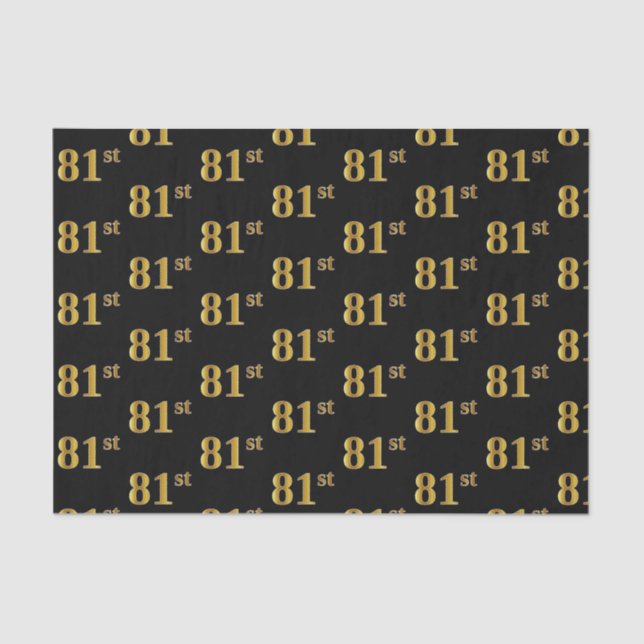 Black, Faux Gold 81st (Eighty-First) Event Tissue Paper (Front)
