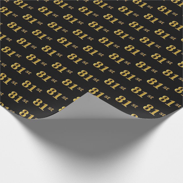 Black, Faux Gold 81st (Eighty-First) Event Wrapping Paper (Corner)