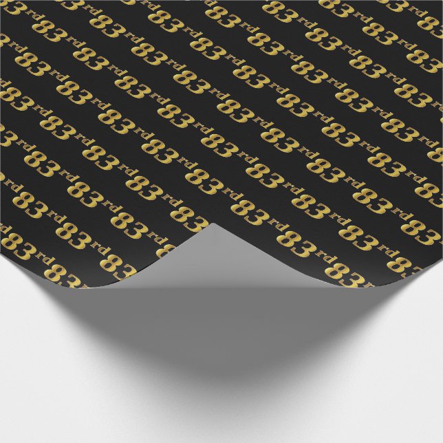 Black, Faux Gold 83rd (Eighty-Third) Event Wrapping Paper (Corner)