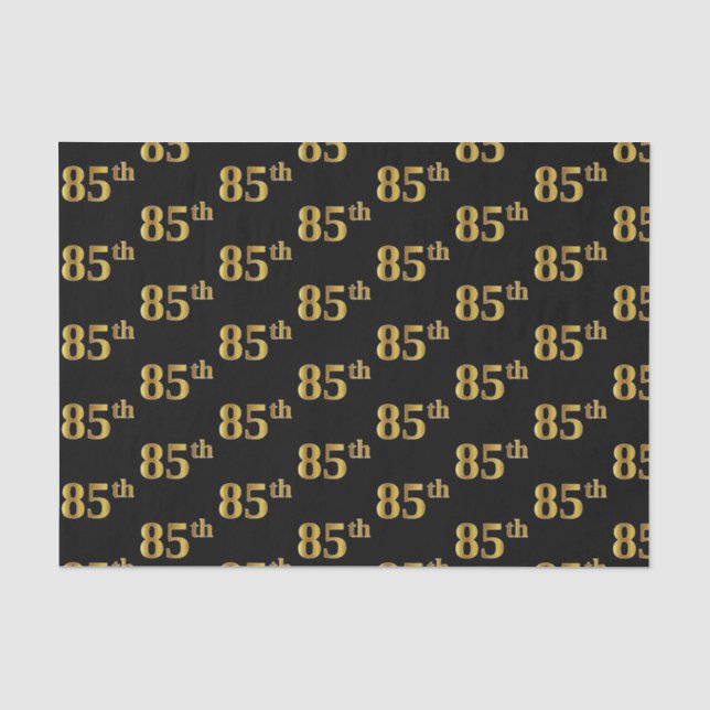 Black, Faux Gold 85th (Eighty-Fifth) Event Tissue Paper (Front)