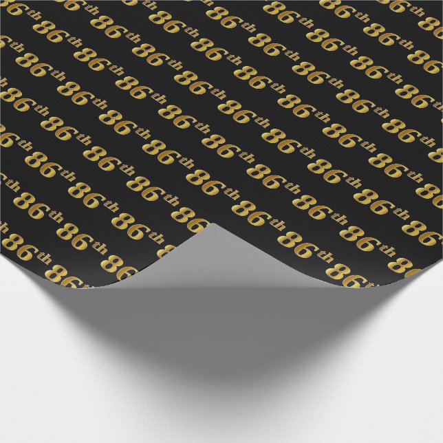 Black, Faux Gold 86th (Eighty-Sixth) Event Wrapping Paper (Corner)