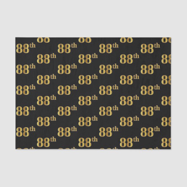 Black, Faux Gold 88th (Eighty-Eighth) Event Tissue Paper (Front)