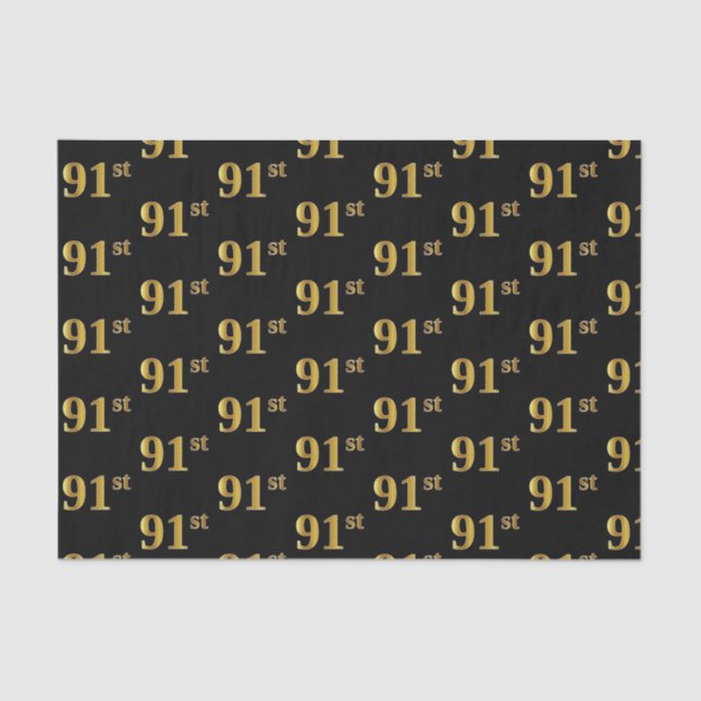 Black, Faux Gold 91st (Ninety-First) Event Tissue Paper (Front)