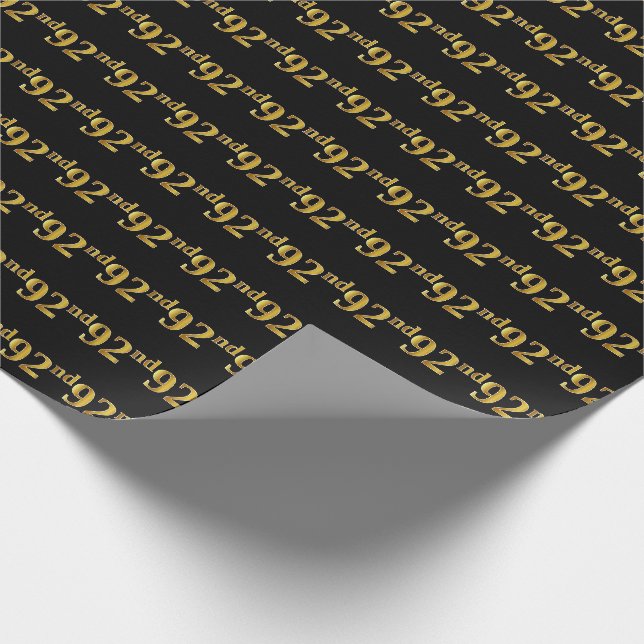 Black, Faux Gold 92nd (Ninety-Second) Event Wrapping Paper (Corner)
