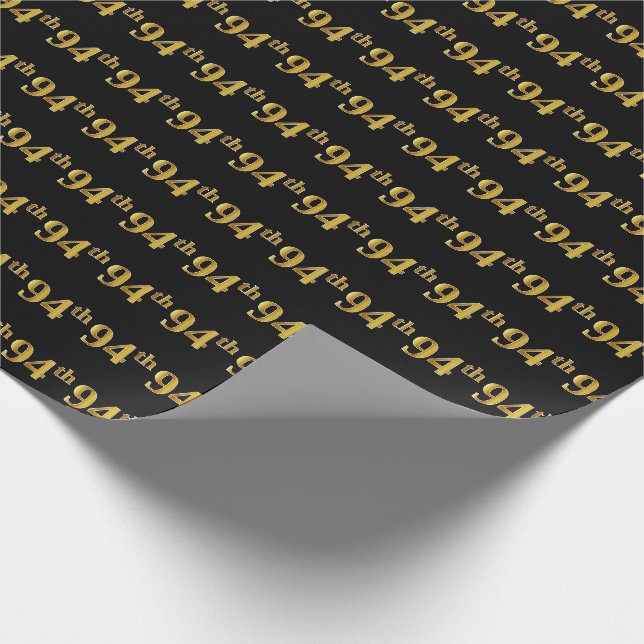 Black, Faux Gold 94th (Ninety-Fourth) Event Wrapping Paper (Corner)