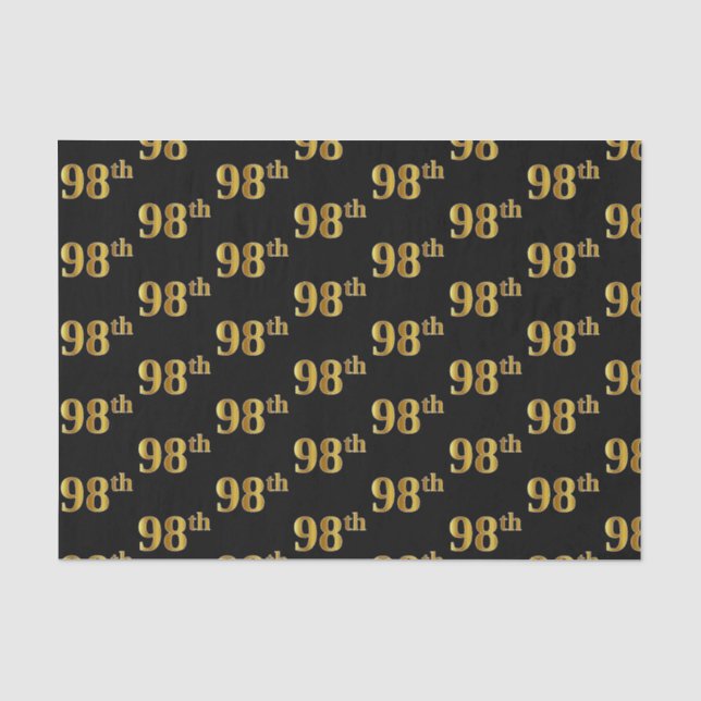 Black, Faux Gold 98th (Ninety-Eighth) Event Tissue Paper (Front)
