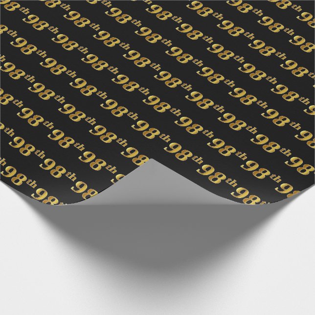 Black, Faux Gold 98th (Ninety-Eighth) Event Wrapping Paper (Corner)
