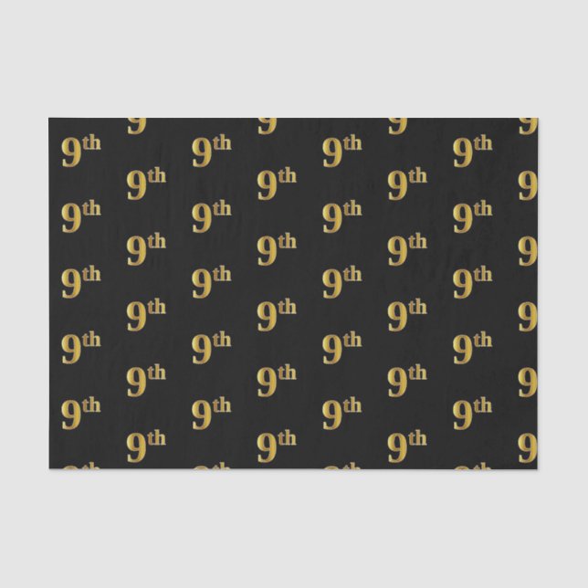 Black, Faux Gold 9th (Ninth) Event Tissue Paper (Front)
