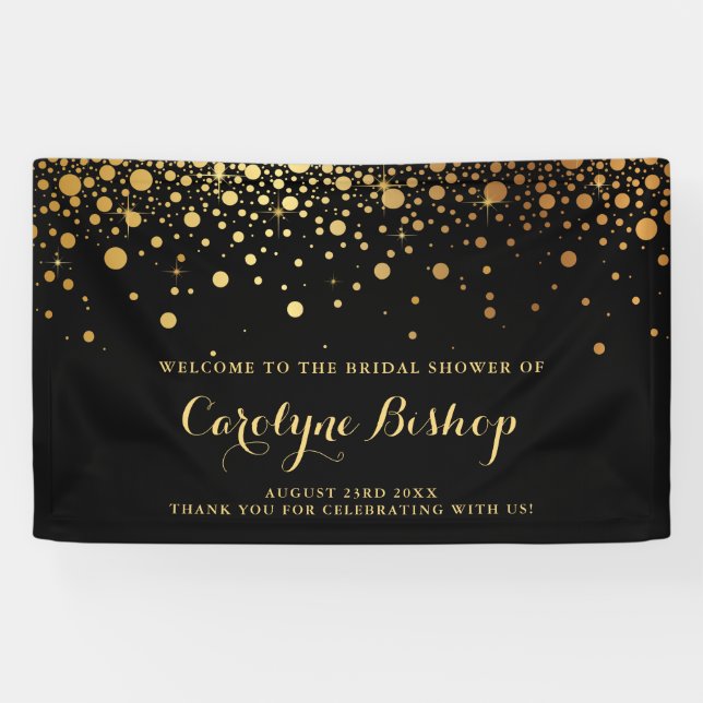 Black | Faux Gold Confetti Bridal Party Banner (Horizontal)