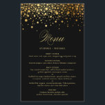 Black Faux Gold Foil Confetti Wedding Menu Card<br><div class="desc">Add an elegant accent to your event tablescape with this customizable menu card. It features faux gold foil confetti dots with an elegant script. Personalize this elegant menu card by adding your own details. This faux gold foil menu card is perfect for weddings, bridal showers, baby showers, and so much...</div>