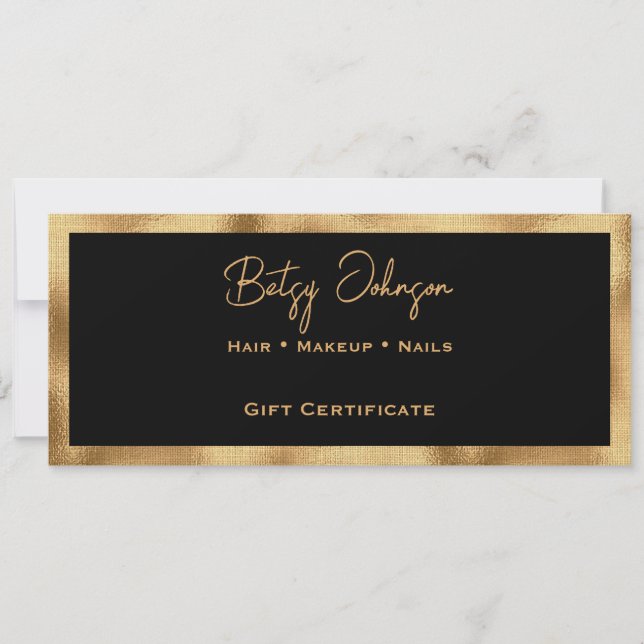 Black & Faux Gold Foil Gift Certificate Card (Front)