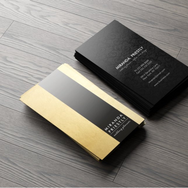 Black Faux Gold Foil Metal Stripe Wedding Planner Business Card (Creator Uploaded)