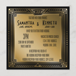 Black & Faux Gold Great Gatsby Geometric Wedding Invitation