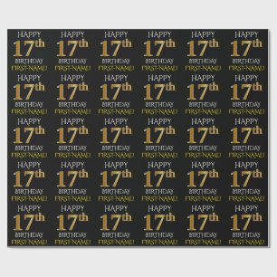 Black, Faux Gold "HAPPY 17th BIRTHDAY" Wrapping Paper