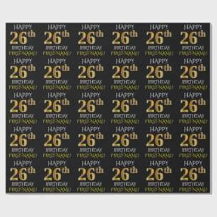 Black, Faux Gold "HAPPY 26th BIRTHDAY" Wrapping Paper