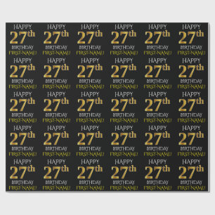 Black, Faux Gold "HAPPY 27th BIRTHDAY" Wrapping Paper
