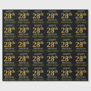 Black, Faux Gold "HAPPY 28th BIRTHDAY" Wrapping Paper