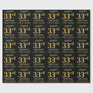 Black, Faux Gold "HAPPY 33rd BIRTHDAY" Wrapping Paper