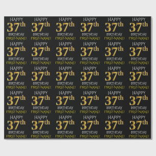 Black, Faux Gold "HAPPY 37th BIRTHDAY" Wrapping Paper