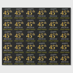 Black, Faux Gold "HAPPY 45th BIRTHDAY" Wrapping Paper