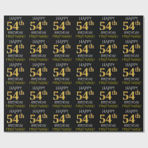 Black, Faux Gold "HAPPY 54th BIRTHDAY" Wrapping Paper